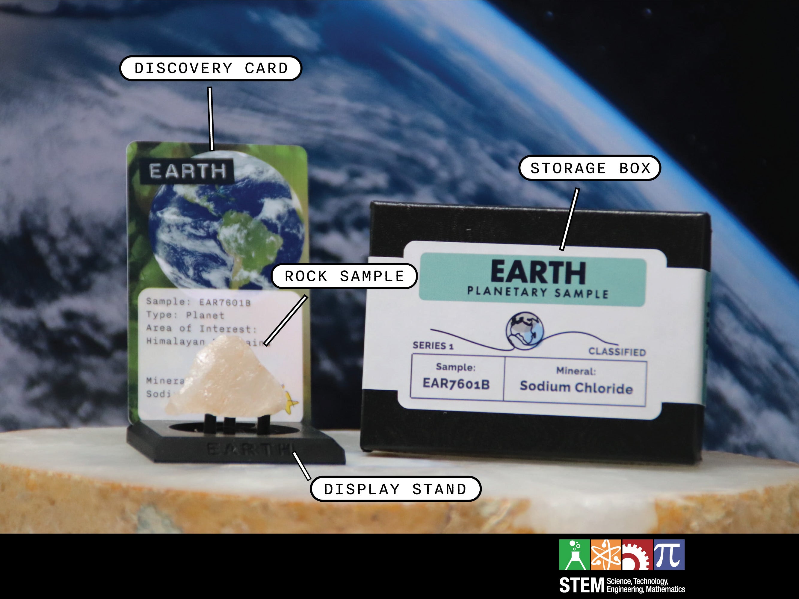 03 Planet Earth Planetary Discovery Kit | Sodium Chloride Mineral Rock Sample  | STEM learning product | Planet 3 of Planet of the Month Club