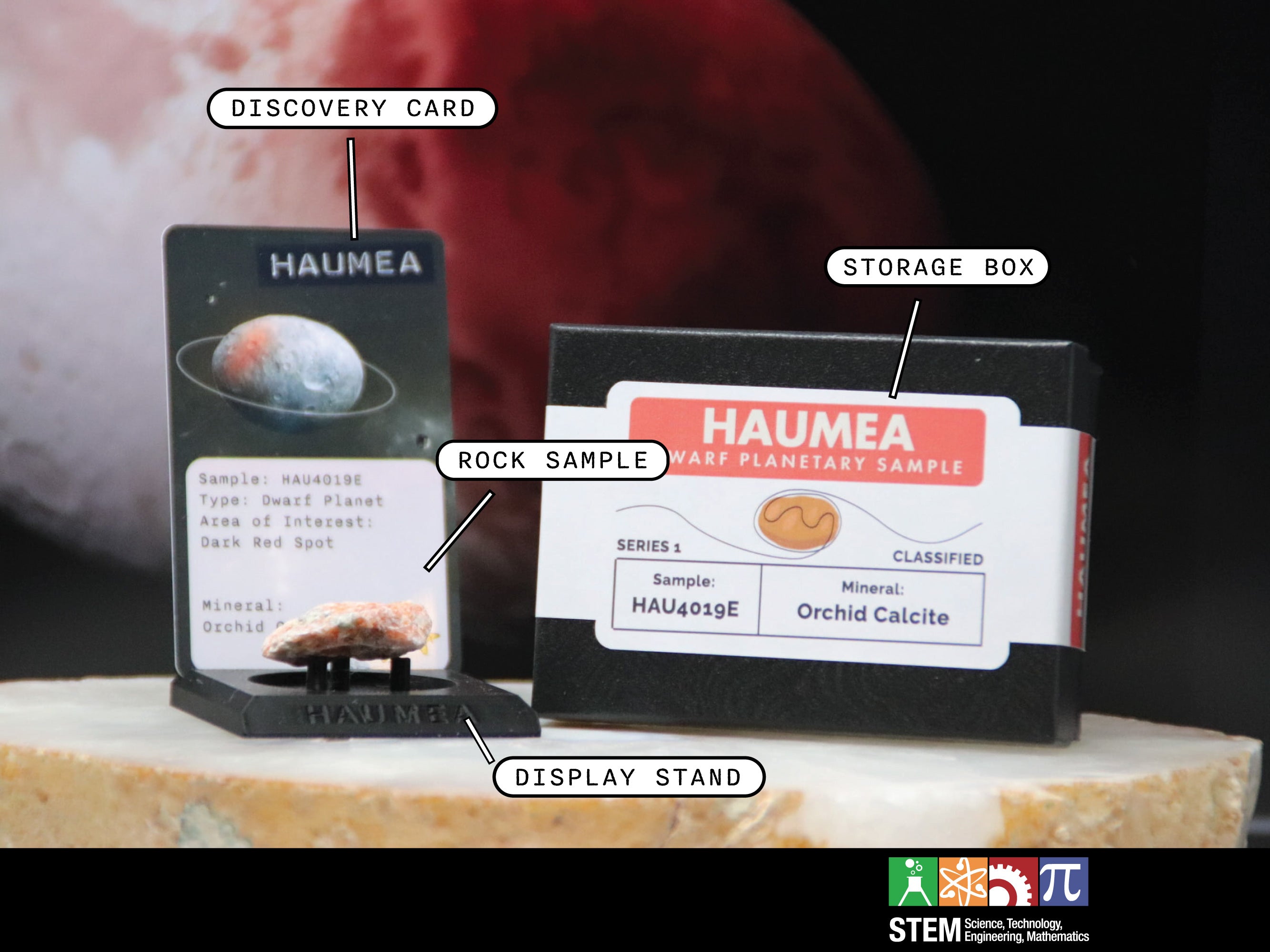 11 Dwarf Planet Haumea Planetary Discovery Kit | Orchid Calcite Rock Mineral Sample | STEM learning product | Planet 11 of Planet of the Month Club