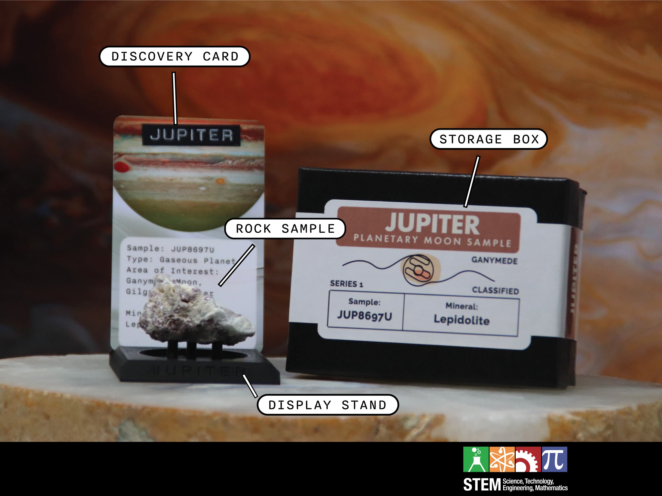 06 Planet Jupiter Planetary Discovery Kit | Lepidolite Rock Mineral Sample | STEM learning product | Planet 6 of Planet of the Month Club