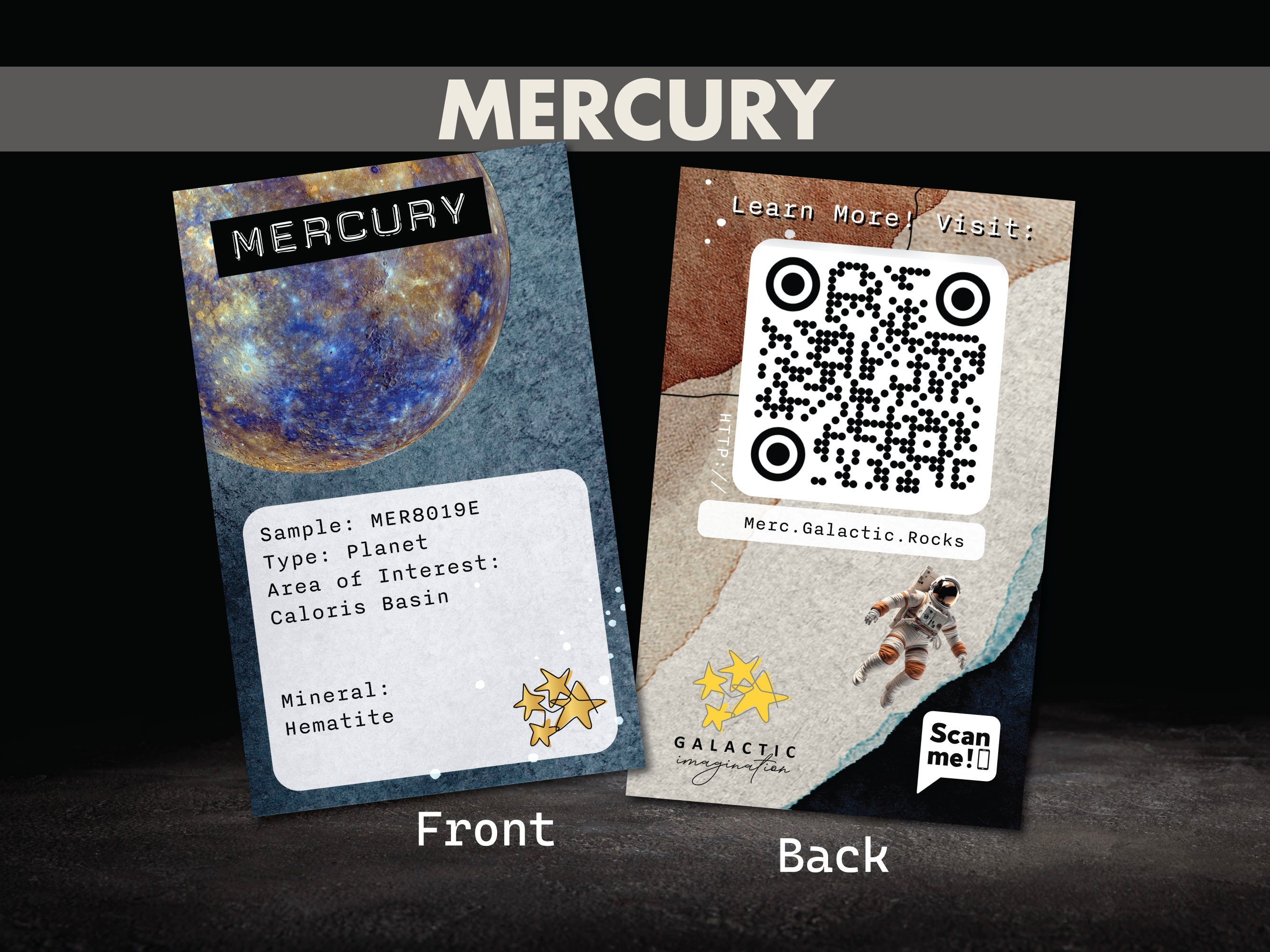 01 Planet Mercury Planetary Discovery Kit | Hematite Rock Mineral Sample | STEM learning product | Planet 1 of Planet of the Month Club