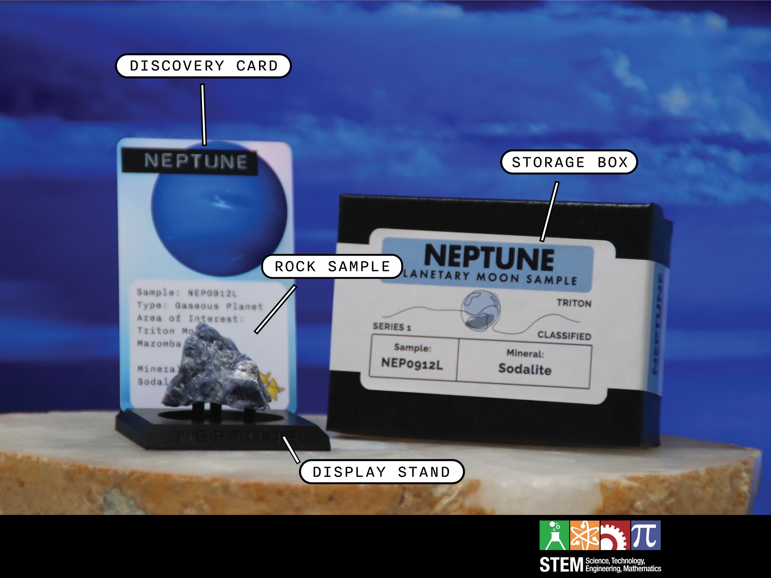 09 Planet Neptune Planetary Discovery Kit | Sodalite Rock Mineral Sample | STEM learning product | Planet 9 of Planet of the Month Club