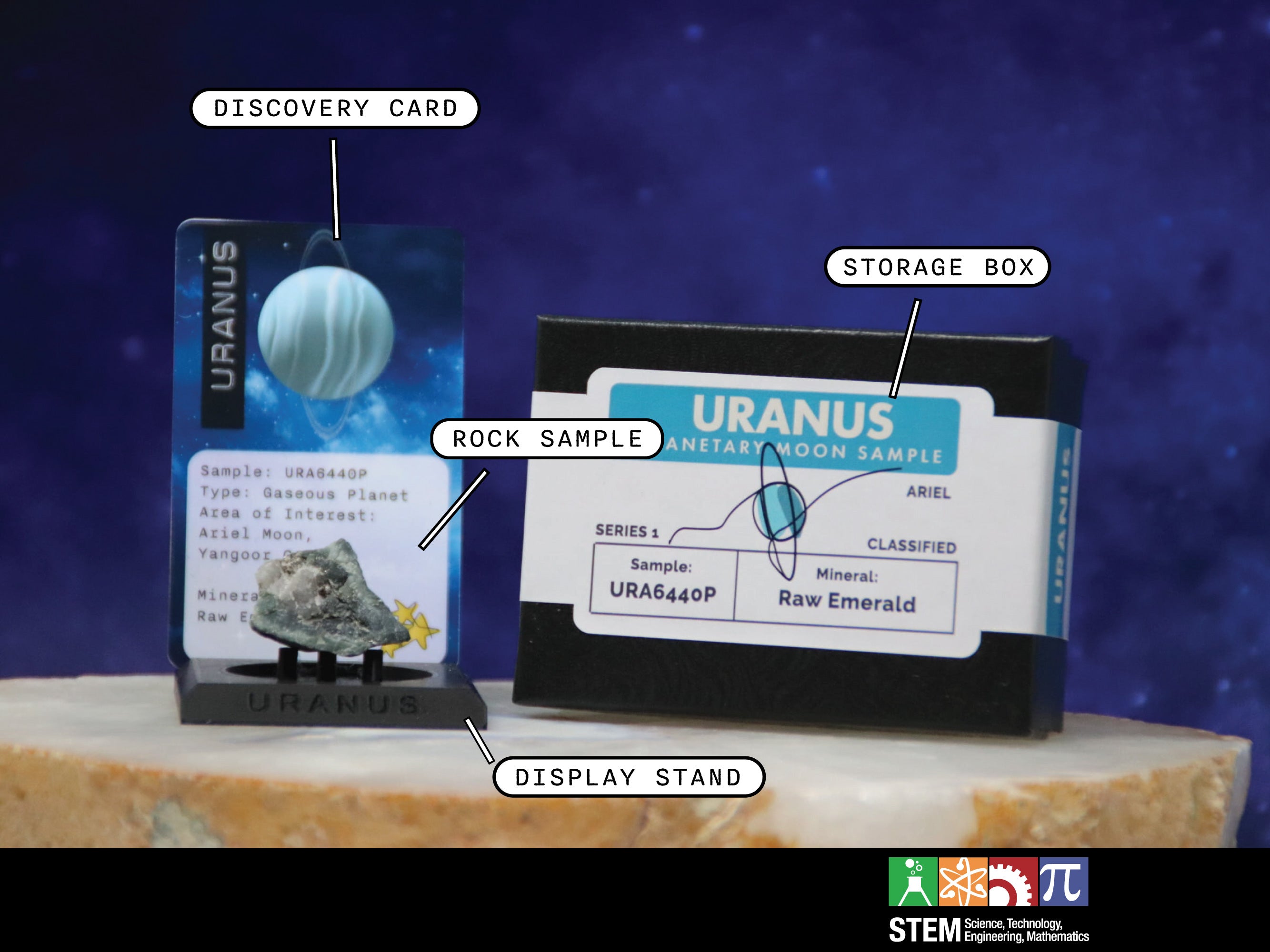 08 Planet Uranus Planetary Discovery Kit | Raw Emerald Rock Mineral Sample | STEM learning product | Planet 8 of Planet of the Month Club