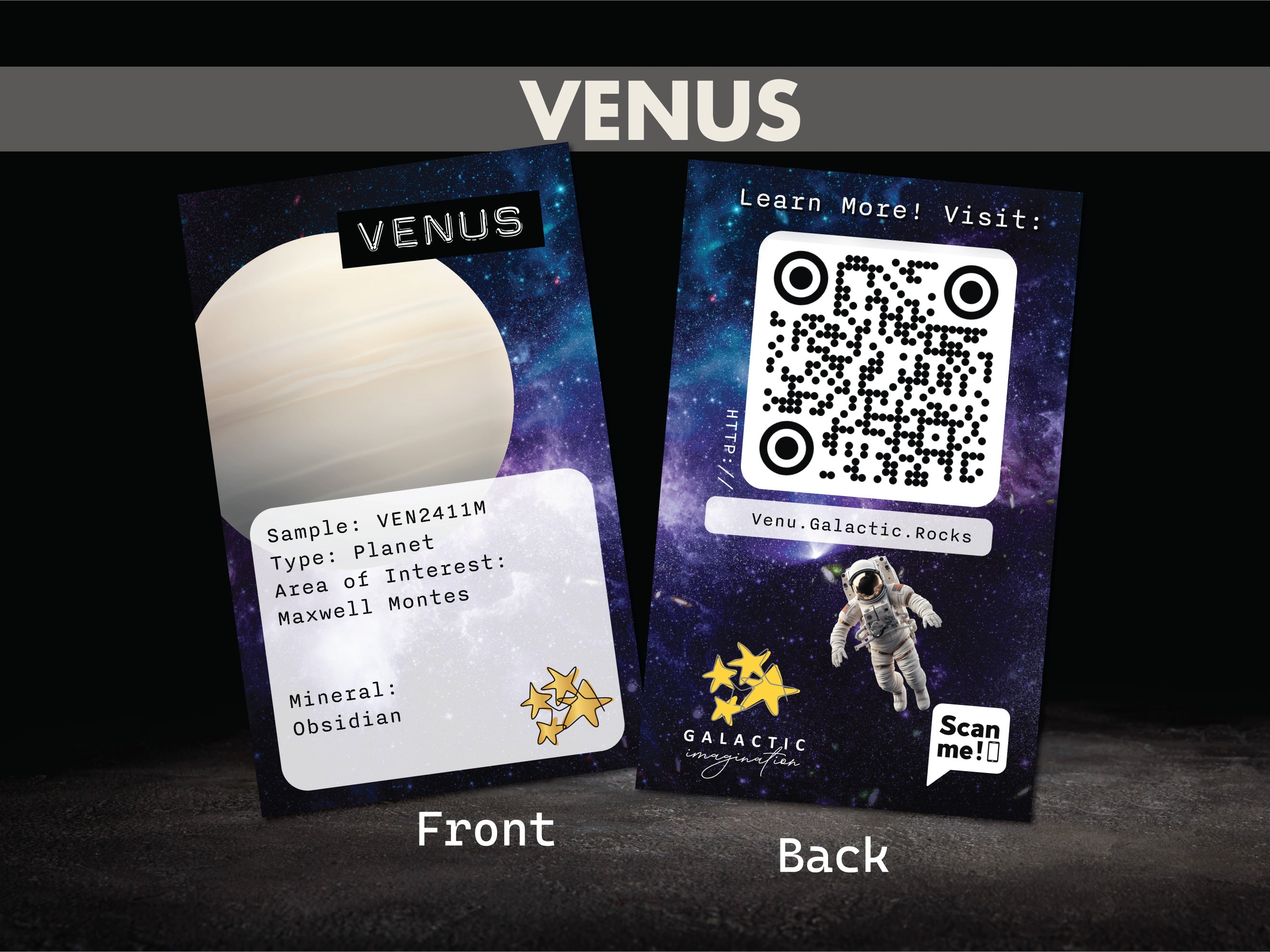 02 Planet Venus Planetary Discovery Kit | Obsidian Rock Mineraloid Sample  | STEM learning product | Planet 2 of Planet of the Month Club