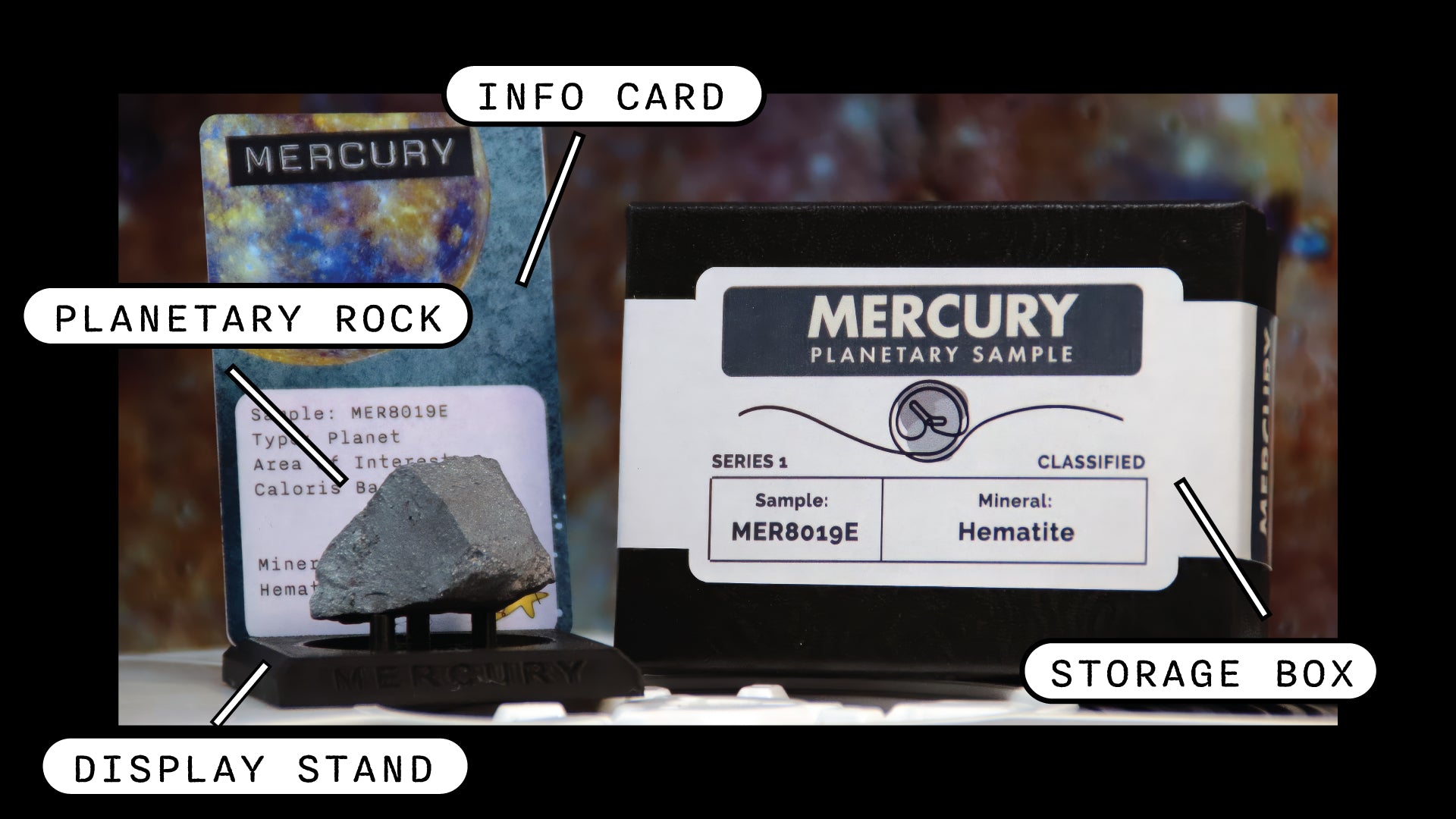 01 Planet Mercury Planetary Discovery Kit | Hematite Rock Mineral Sample | STEM learning product | Planet 1 of Planet of the Month Club